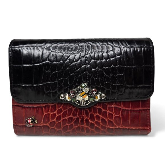 Brighton Ladybug Croc Embossed Leather Two Tone Bifold Wallet - Picture 3 of 9